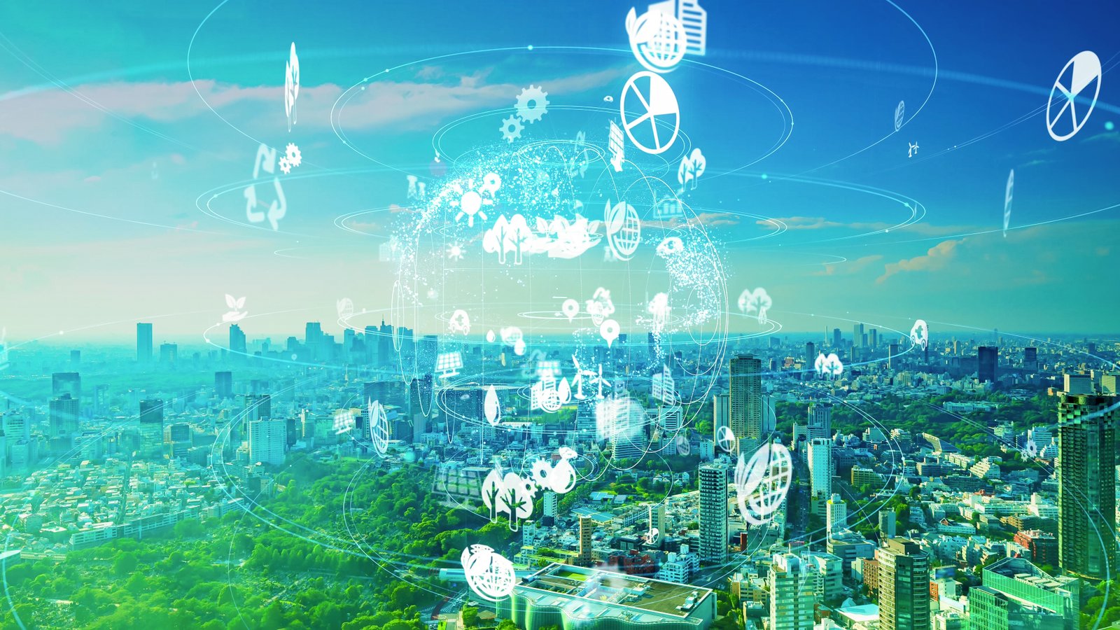 AI-driven smart, sustainable city skyline