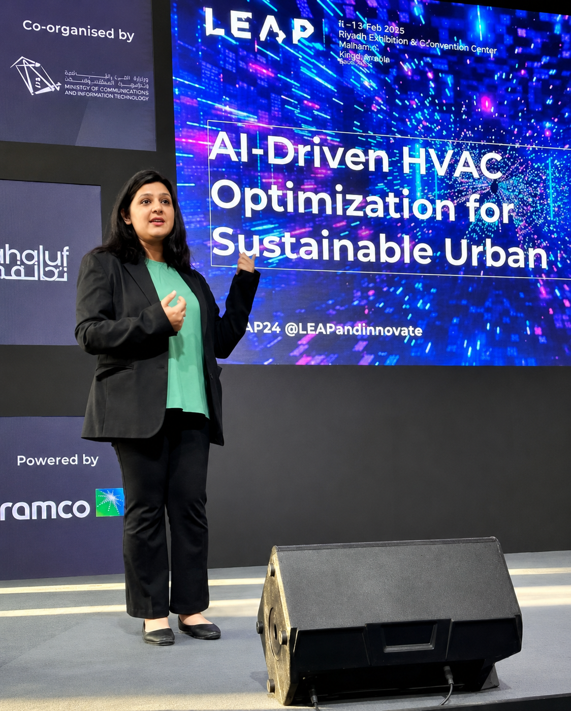 Speaking on stage at LEAP conference